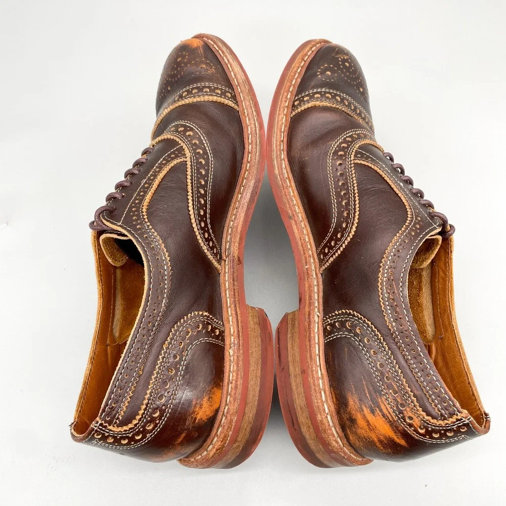 Allen Edmonds Mens 9D Strandmok Brown Leather Cap Toe Brogue Wingtip Oxford Shoe